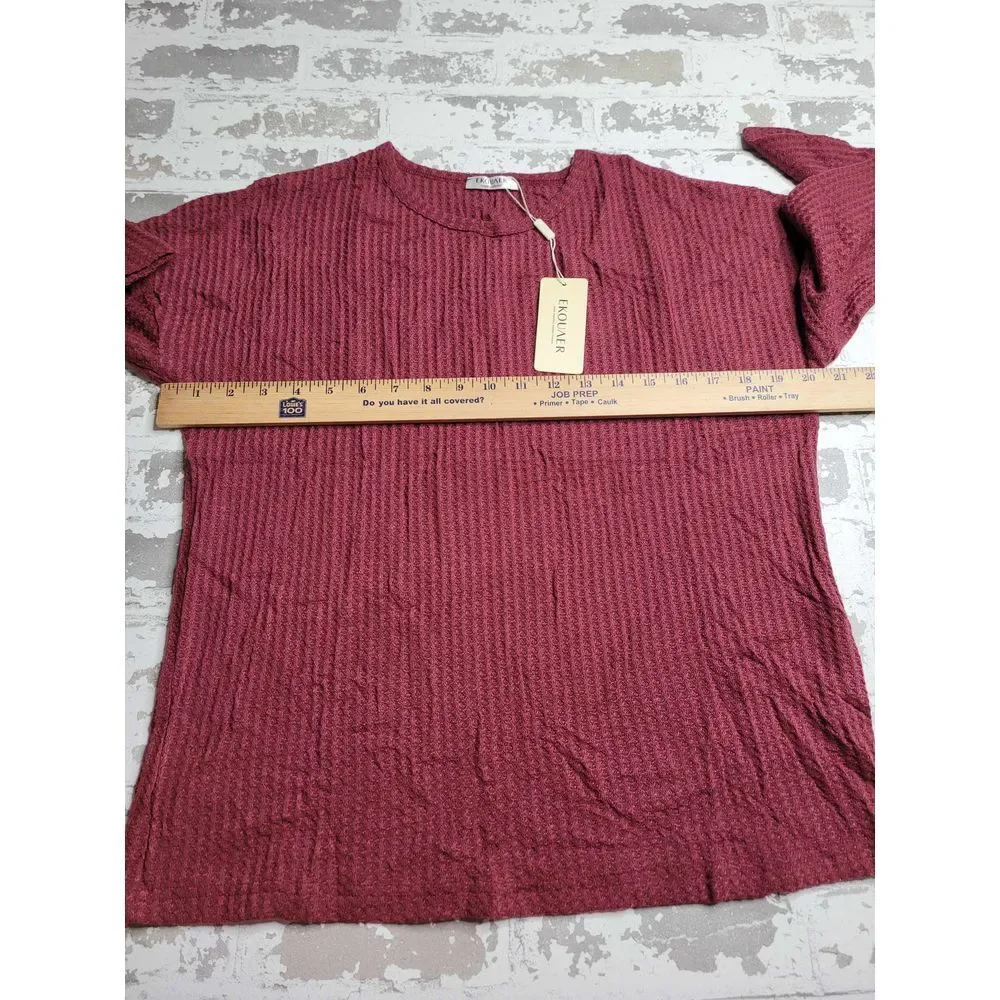 3603‎ NWT Ekouaer Women's Waffle Knit Lounge Pajama Set Red Large